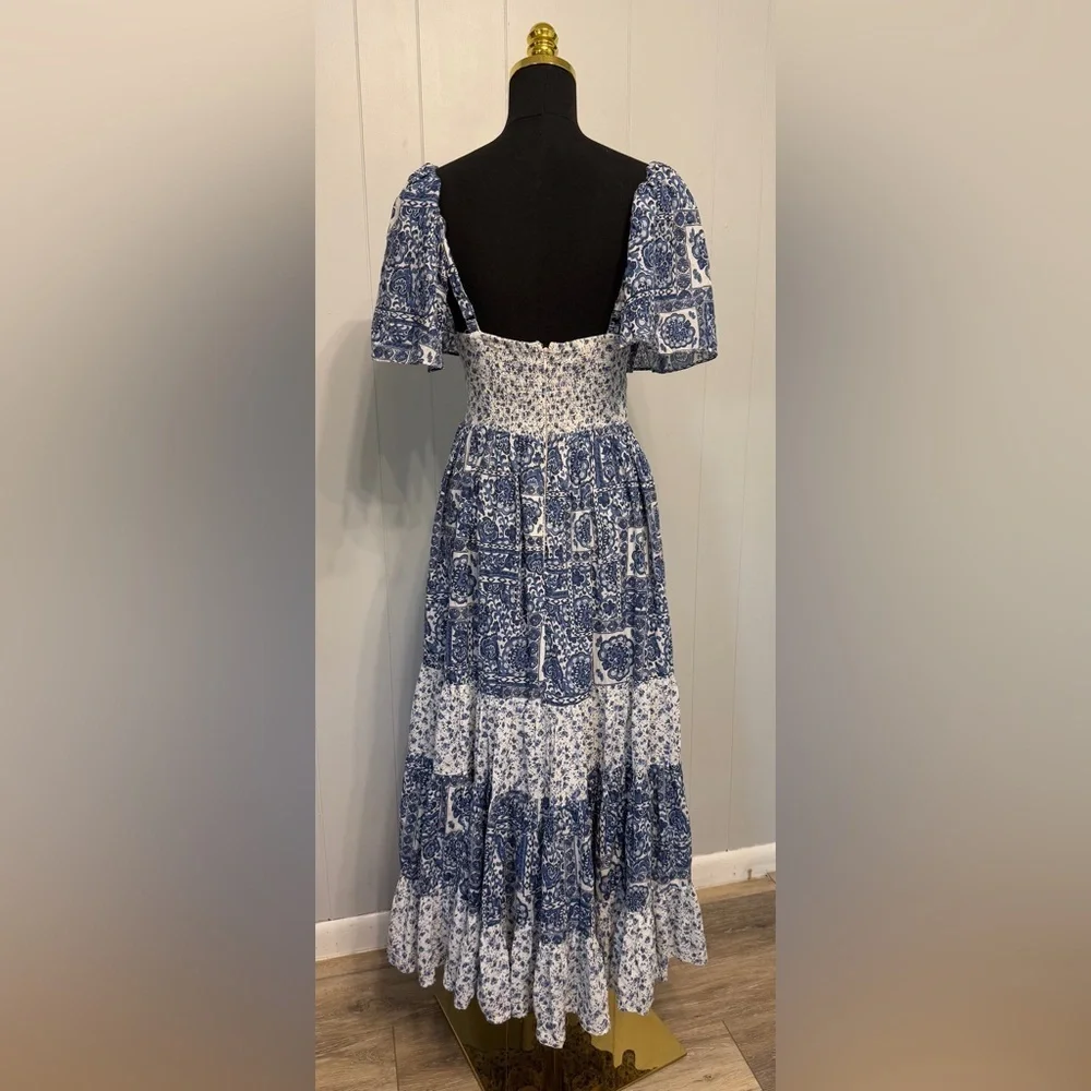 #13)  NWOT Abercrombie & Fitch Blue and White Patchwork Maxi Dress